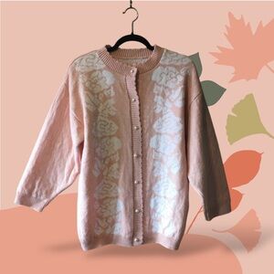 Pink Floral Sweater with Pearl Buttons